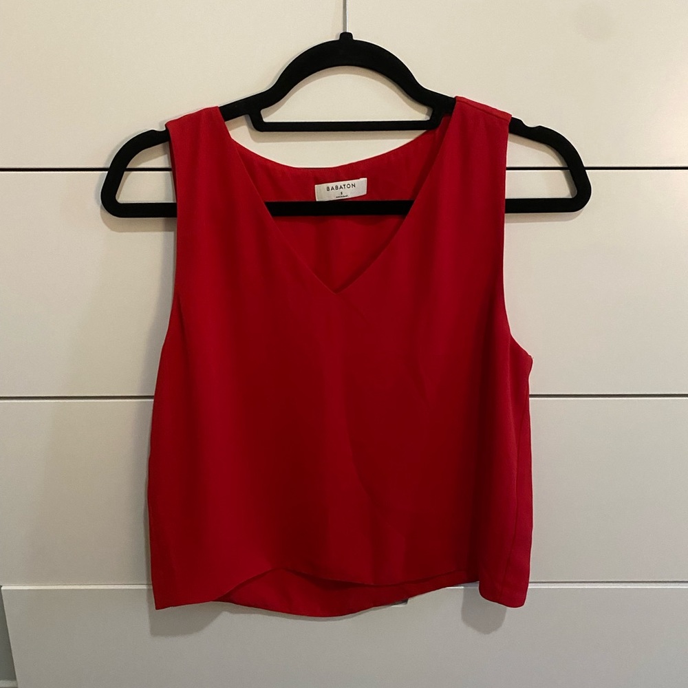 Aritzia Babaton Cropped Gauzey Tank - Red - V Neck